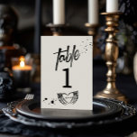 Halloween Nacht van de Levende Wed Bruiloft Kaart<br><div class="desc">Dit ontwerp meet 5 x 7 inch / 12, 7 x 17, 8 cm en is perfect voor tafelnummers. Zet de toon voor je donkerromantische dag met ons Gothic Skeleton Grunge bruiloft collectie. Met gedurfde zwart-witte design met edgy skeletmotieven, voegen onze uitnodigingen, borden en decor een vleugje rebelse elegantie toe...</div>
