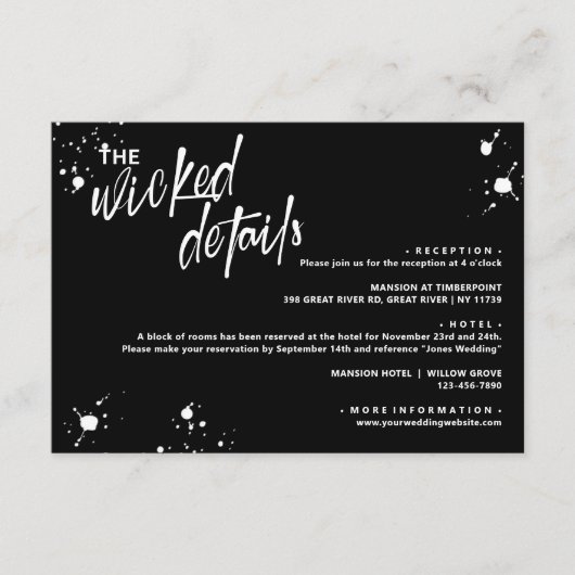 Halloween Nacht van de Levende Wed Details Informatiekaartje (Voorkant)