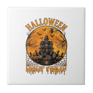 Halloween Nacht Vandaag Geheime Huis Pompoenen Uil Tegeltje