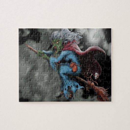 Halloween Nacht Verschrikkelijke Vliegende Heksen  Legpuzzel (Horizontaal)
