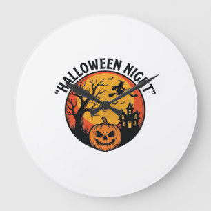 Halloween Nacht Vintage Gravure Griezelscène T-Shi Grote Klok