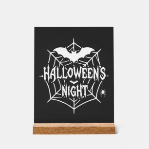 Halloween Nacht Vleermuis Spinnenweb Vectorontwerp Acryl Bord