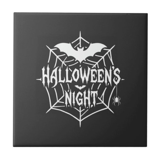 Halloween Nacht Vleermuis Spinnenweb Vectorontwerp Tegeltje (Voorkant)