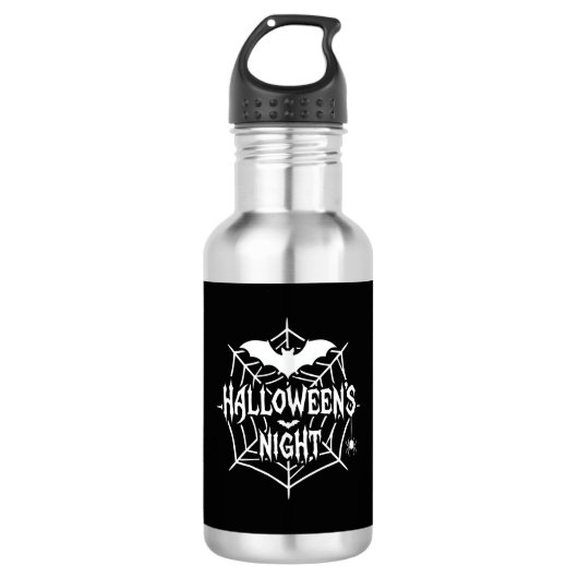 Halloween Nacht Vleermuis Spinnenweb Vectorontwerp Waterfles (Voorkant)