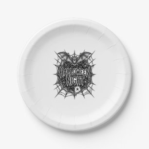 Halloween Nacht Vleermuis Spinnenweb Vintage Shirt Papieren Bordje