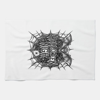 Halloween Nacht Vleermuis Spinnenweb Vintage Shirt Theedoek