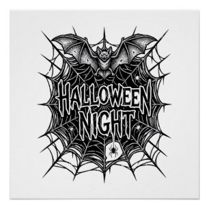 Halloween Nacht Vleermuis Spinnenweb Vintage T-shi Perfect Poster