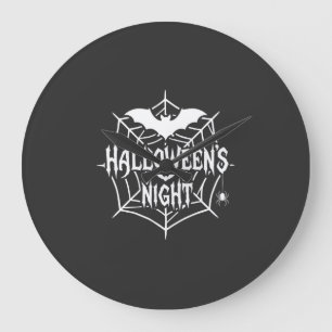 Halloween Nacht Vleermuis Spinneweb Vectorontwerp_ Grote Klok