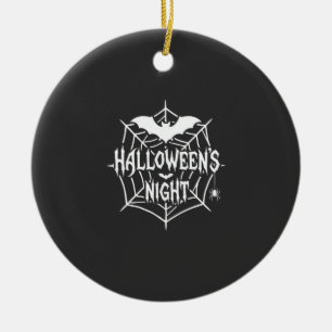 Halloween Nacht Vleermuis Spinneweb Vectorontwerp_ Keramisch Ornament