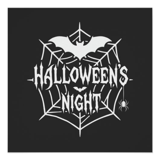 Halloween Nacht Vleermuis Spinneweb Vectorontwerp_ Perfect Poster (Voorkant)