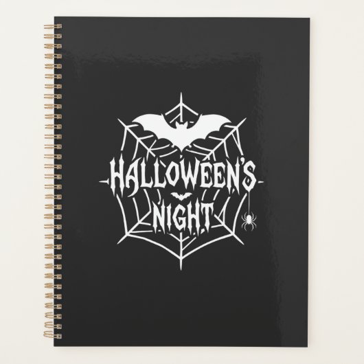 Halloween Nacht Vleermuis Spinneweb Vectorontwerp_ Planner (Voorkant)