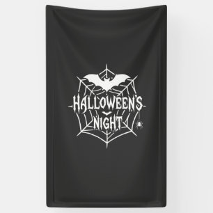 Halloween Nacht Vleermuis Spinneweb Vectorontwerp_ Spandoek