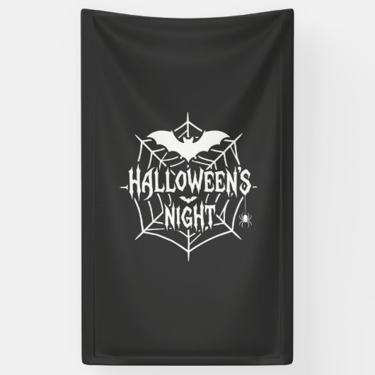 Halloween Nacht Vleermuis Spinneweb Vectorontwerp_ Spandoek (Verticaal)