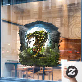 Halloween Nacht Zombie Opkomende Volle Maan Kerkho Raamsticker