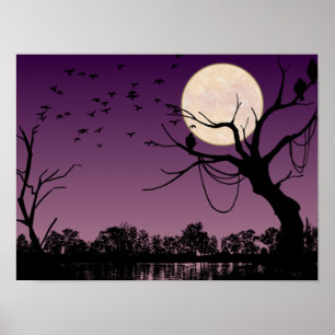 Halloween Nachtelijke Hemel Kunstprint — 16x12 Mat Poster