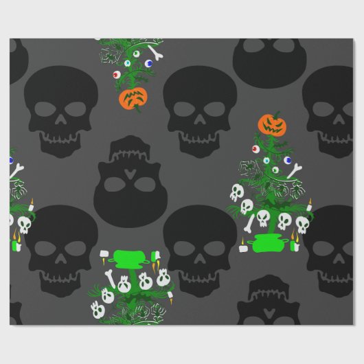 Halloween nachtmerrie kerstboom schedels cadeaupapier (Vlak)