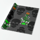 Halloween nachtmerrie kerstboom schedels cadeaupapier (Uitgerold)