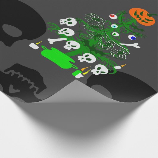 Halloween nachtmerrie kerstboom schedels cadeaupapier (Hoek)