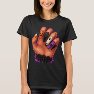 Halloween-nagelillustratie hand t-shirt