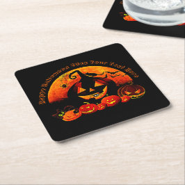 Halloween Name Year 20xx Glow Pumpkin Cat Web Kartonnen Onderzetters