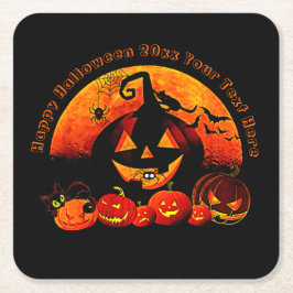 Halloween Name Year 20xx Glow Pumpkin Cat Web Kartonnen Onderzetters