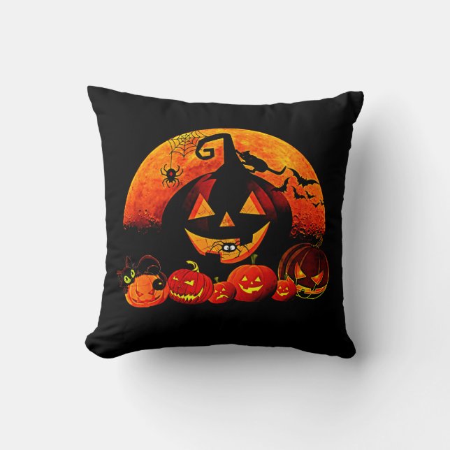 Halloween Name Year 20xx Glow Pumpkin Cat Web Kussen (Voorkant)