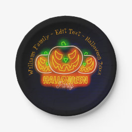 Halloween Name Year 20xx Neon Glow-look Pumpkin 7" Papieren Bordje
