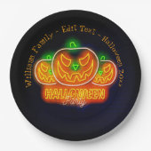 Halloween Name Year 20xx Neon Glow-look Pumpkin 9" Papieren Bordje (Voorkant)