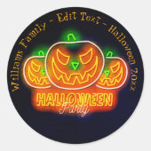 Halloween Name Year 20xx Neon Glow-look Pumpkin Ronde Sticker (Voorkant)
