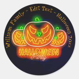 Halloween Name Year 20xx Neon Glow-look Pumpkin Ronde Sticker