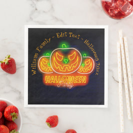 Halloween Name Year 20xx Neon Glow-look Pumpkin Servet