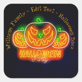 Halloween Name Year 20xx Neon Glow-look Pumpkin Vierkante Sticker