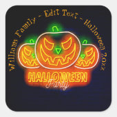 Halloween Name Year 20xx Neon Glow-look Pumpkin Vierkante Sticker (Voorkant)