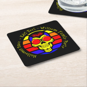 Halloween Name Year 20xx Text Retro Sunset Skull Kartonnen Onderzetters