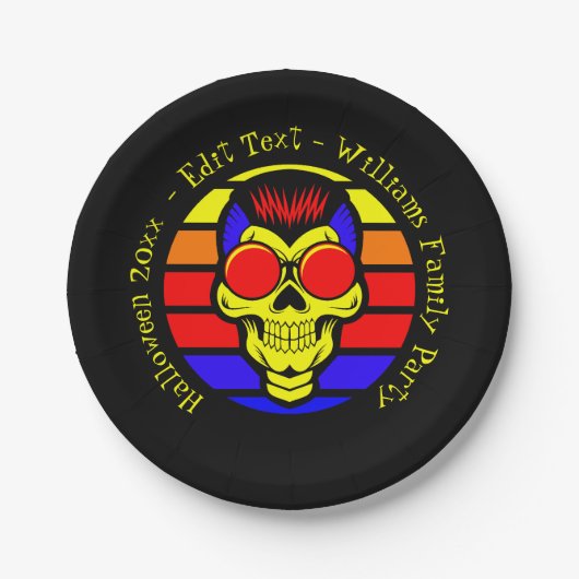 Halloween Name Year 20xx Text Retro Sunset Skull Papieren Bordje (Voorkant)