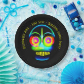 Halloween Name Year Neon Let Glow Blue Skull 9" Papieren Bordje (Feest)