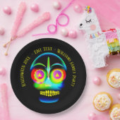 Halloween Name Year Neon Let Glow Blue Skull 9" Papieren Bordje (Feest)