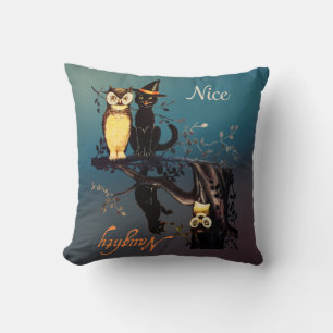 Halloween Naughty or Nice Pillow - Kat en uil Kussen