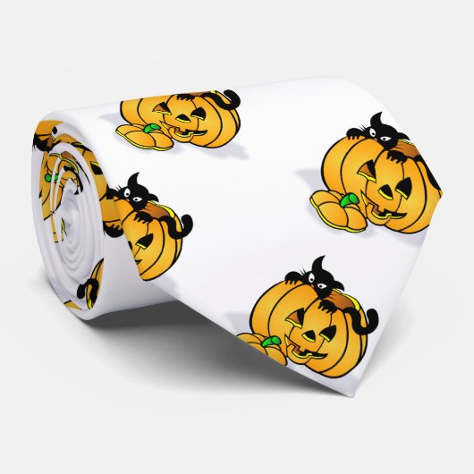 Halloween Necktie/Pumpkin en Black Cat Stropdas (Opgerold)