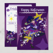 Halloween Neko Witch Invitation Kaart (Voorkant / Achterkant)