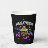 Halloween Neon Bekijk de Pompoenen Pet Bats Party Papieren Bekers (Voorkant)