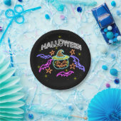 Halloween Neon Bekijk pompoenen Pet vleermuizen 7" Papieren Bordje (Feest)