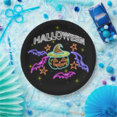 Halloween Neon Bekijk pompoenen Pet vleermuizen Papieren Bordje (Feest)