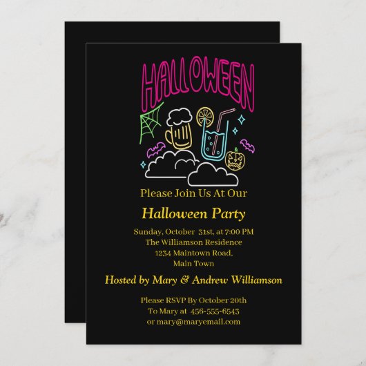 Halloween Neon Glow Kijk Beer Drink Party Kaart (Voorkant / Achterkant)