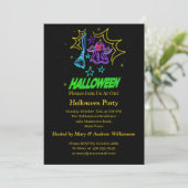 Halloween Neon Glow Kijk Paarse Ghost Broom Party Kaart (Staand voorkant)