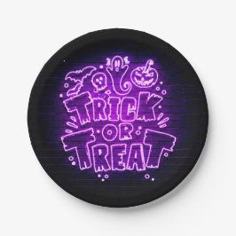 Halloween Neon Glow Kijk Paarse Trick Treparty Papieren Bordje