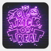 Halloween Neon Glow Kijk Paarse Trick Treparty Vierkante Sticker (Voorkant)