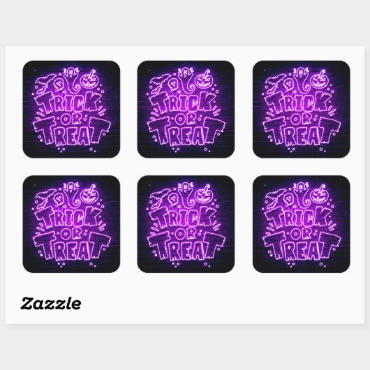 Halloween Neon Glow Kijk Paarse Trick Treparty Vierkante Sticker (Vel)