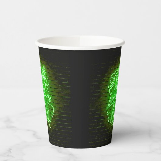 Halloween Neon Glow-look Green Trick Treparty Papieren Bekers (Links)
