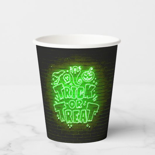 Halloween Neon Glow-look Green Trick Treparty Papieren Bekers (Voorkant)